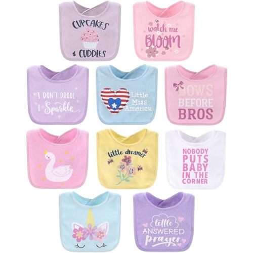 The Peanutshell Terry Bib Set for Baby Girls | 10 pack for Feeding, Teething, & Drooling | Pastel Girl