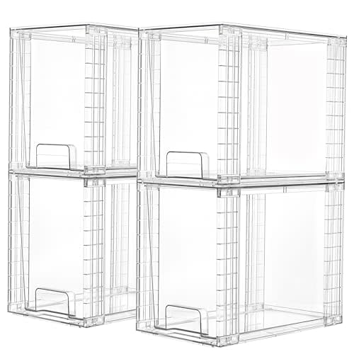 Vtopmart 4 Pack Clear Stackable Storage Drawers,9.7" High Plastic Organizers Bins for Skincare, Bathroom Supplies,Ideal for Cabinet,Undersink,Vanity,Kitchen,Pantry Organization