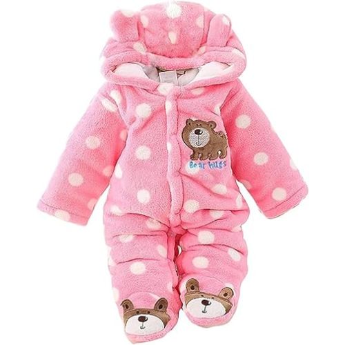 Baby Snowsuit Infant Winter Cozy Fleece Jumpsuit Cute Bear Hooded Footies Toddler Girls Boys Thicken Soft Outfit