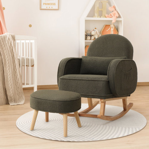 Isabelle & Max™ Upholstered Teddy Rocking Chair With Ottoman | Wayfair
