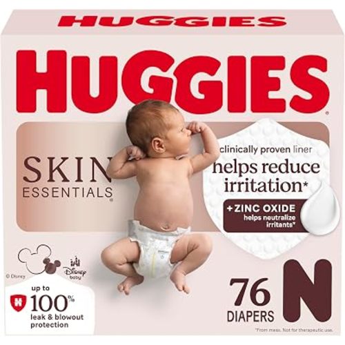 Huggies Size Newborn Diapers, Skin Essentials Baby Diapers, Newborn (6-9 lb.), 76 Ct