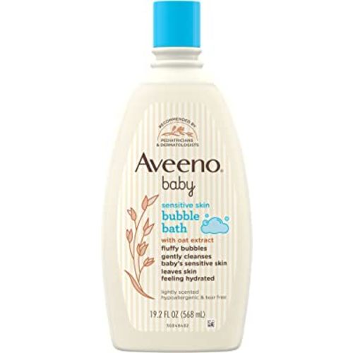 AVEENO BABY Sensitive Skin Bubble Bath with Oat Extract, Gently Cleanses and Leaves Skin Feeling Hydrated, Tear-Free Formula, Hypoallergenic, Paraben-, Phthalate-, Soap- & Dye-Free, 19.2 fl. Oz