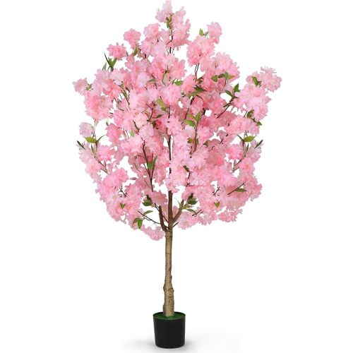 OUSHENG Artificial Cherry Blossom Tree, Fake Plants Indoor Decor, Faux Pink Sakura Flowers for Living Room Home House Entryway Bedroom Office Inside Decorations, 4FT