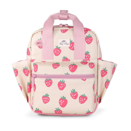 Itzy Ritzy Toddler Backpack - Daycare Bag - Features Adjustable Shoulder Straps, 2 Side Pockets & Spacious Interior with Wipeable Fabric Lining & Name Label, Strawberry Backpack