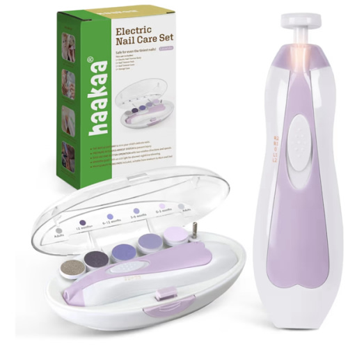 haakaa Baby Nail Care Electric Baby Nail File Kit with LED Light, Baby Nail Clippers for Newborn/Infants/Adults Toenails and Fingernails, 6 Replacement Heads & Storage Case, Acorn