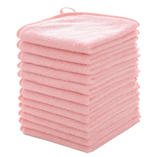 MUKIN Baby Washcloths Set - 12 Pack 12x12 Inches Microfiber Coral Fleece Face Towel for Newborns, Infant, Toddlers or Kids. Ultra Soft and Absorbent wash Cloth for Baby (Pink)