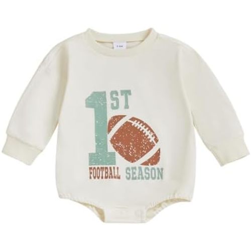 Newborn Baby Boy Outfit 1st Football Season Print Long Sleeve Romper Jumpsuit Bubble Clothes