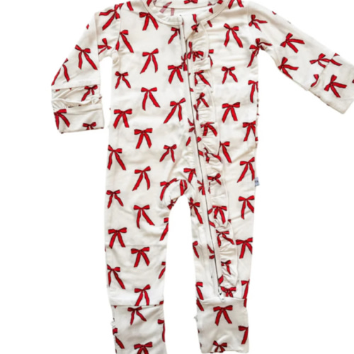 Ruffle Zipper One Piece - Red Bows