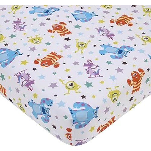 Disney Monsters Inc. Blue, Green, Orange and White, Sully and Mike Super Soft Nursery Fitted Crib Sheet