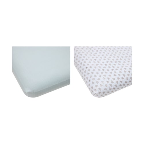 2 Pack 225 Thread Count Organic Cotton Fitted Cot Sheets, Bears and Dotted Lines - Anko