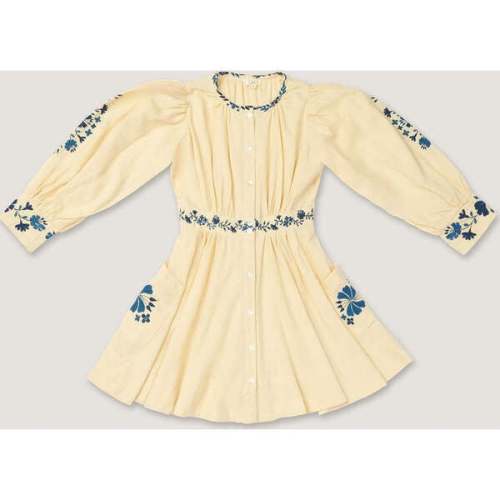 Blair Embroidered Long Puff Sleeve Button-Down Dress, Macadamia - Lali | Maisonette