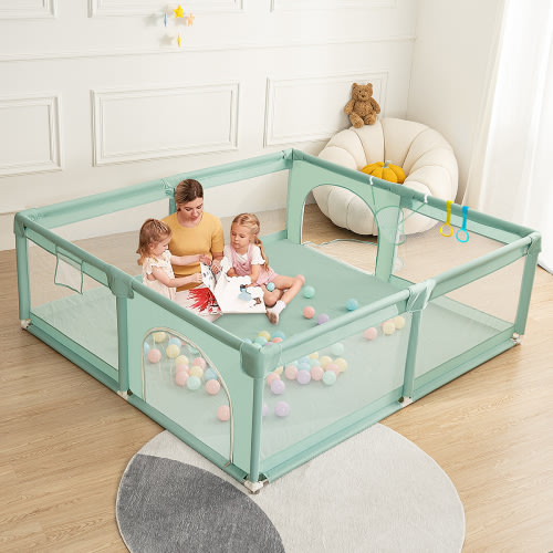 Baby Playpen, 59x71'' Large Baby Playard, Infant Activity Center with Anti-Slip Base, Green