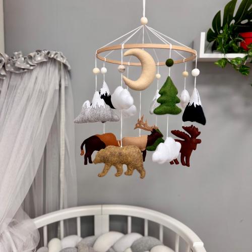 Woodland baby mobile, Forest Animals, Bison, Moose, Bear, Elk, Mountain Theme Nursery Decor
