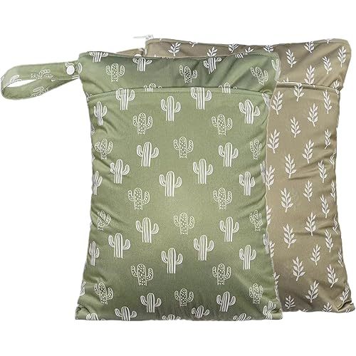 Wet Dry Bags with Two Zippered Pockets and Handle, Reusable Storage Bag for Breast Pump Parts & Baby Items, Waterproof Diaper Bags, Yoga Gym Bag for Swimsuits or Wet Clothes-2pcs, 11.8*15.75"