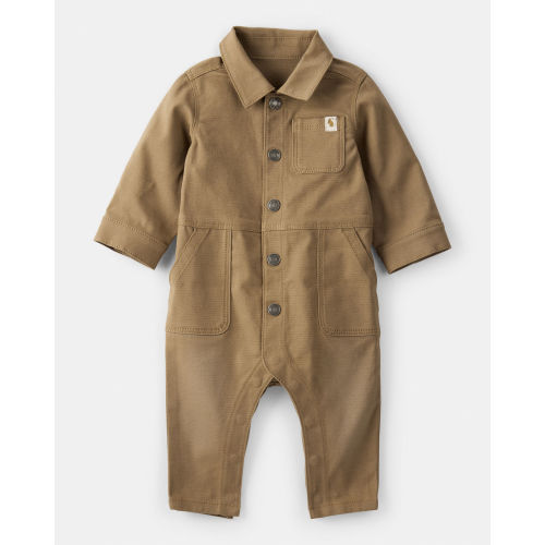 Baby Boy Canvas Long-Sleeve Jumpsuit - Brown - Carter's | Carter's