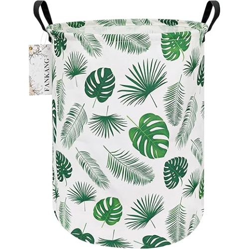 FANKANG Storage Basket, Nursery Hamper Canvas Laundry Basket Foldable with Waterproof PE Coating Large Storage Baskets for Kids Boys and Girls, Office, Bedroom, Clothes,Toys(Leaf)