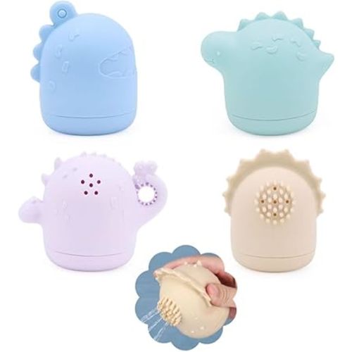 Baby Bath Toys for Toddlers 1-3, Silicone Baby Bath Toys for Infants 6-12-18 Months+, Squeezable Dinosaurs Bathtub Toys, Baby Shower Toys