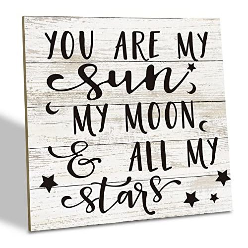 Family Sign, You Are My Sun, My Moon, & All My Stars, Wood Plaque Table Art Sign 6.2 * 6.2inch, Placed Wooden Plaque Decor Sign, Bedroom Decor, Family Decor Sign, Moon Stars Nursery Decor