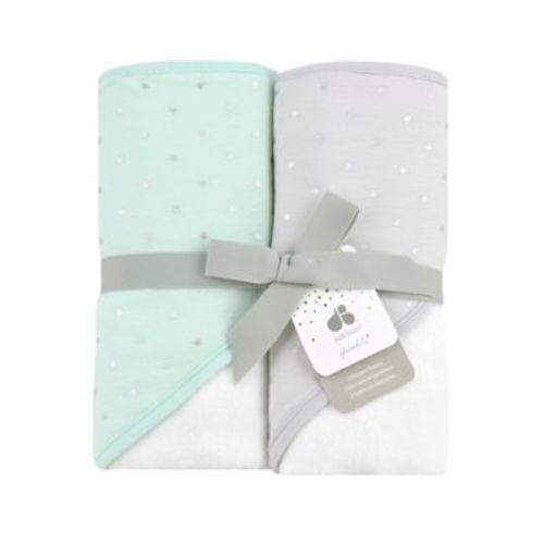 Just Born Sparkle Mint Green 2- Pack Hooded Towel Set - MINT GREEN/GREY - TOWEL