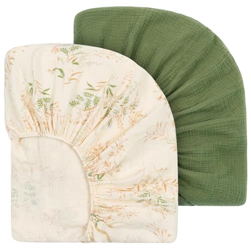 Yukkidds Muslin Crib Sheets for Boys Girls 100% Cotton Neutral Boho Baby Sheet 2 Pack Fitted for 52" x 28" Standard Crib & Toddler Mattress Soft Breathable Green