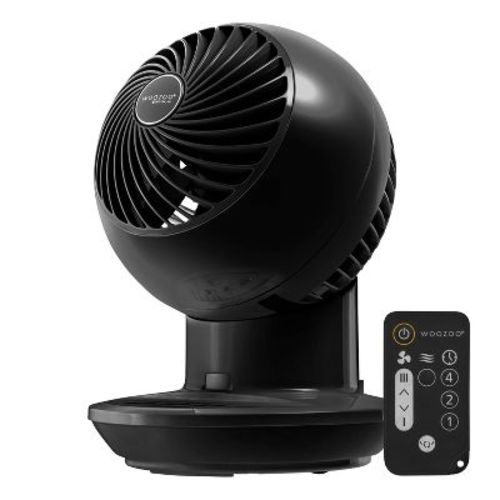 Woozoo Oscillating Air Circulator Fan with Remote Black: Portable Desk Fan, 3 Speeds, Adjustable Tilt, Indoor/Outdoor Use