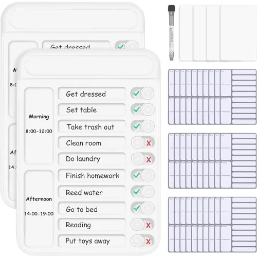 2Pcs Chore Chart for Kids to Do List Checklist Board Detachable Message Slider Schedule Planning Boards with 30Pcs Blank Checklist 4Pcs Cardstock for Habit Tracker or Daily and Weekly Planner