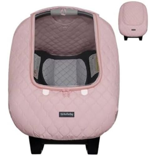 liuliuby Baby Car Seat Weather Shield | Warm Quilted Winter Cover with Clear Window for Infant Carseat | Keeps Babies & Newborn Protected in Cold | Car Seat Cover for Boys & Girls (Pink)