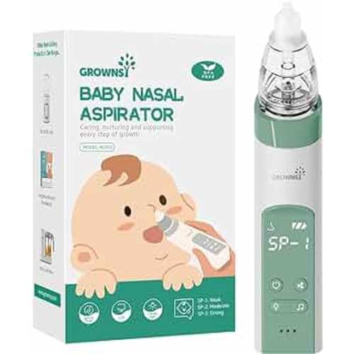 GROWNSY Nasal Aspirator for Baby, Electric Nose Aspirator for Toddler, Baby Nose Sucker, Automatic Nose Cleaner with 3 Silicone Tips, Adjustable Suctions, Music and Light Soothing Function (Green)