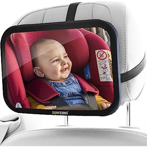 Baby Carseat Mirror for Child - Car Seat Mirrors Rear Facing Infant - Two Headrest Straps Wide View Shatterproof Fully Assembled Adjustable - Acrylic Convex Safely Monitor Newborn Toddler