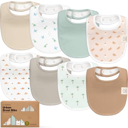 8-Pack Organic Baby Bibs for Boys, Girls - Soft Cotton Drooling and Teething Bibs for Baby Girl & Boy, Extra Absorbent, Easy to Clean & Put On for Toddler, Newborn, Infant 0-24 Months (Roarsome)