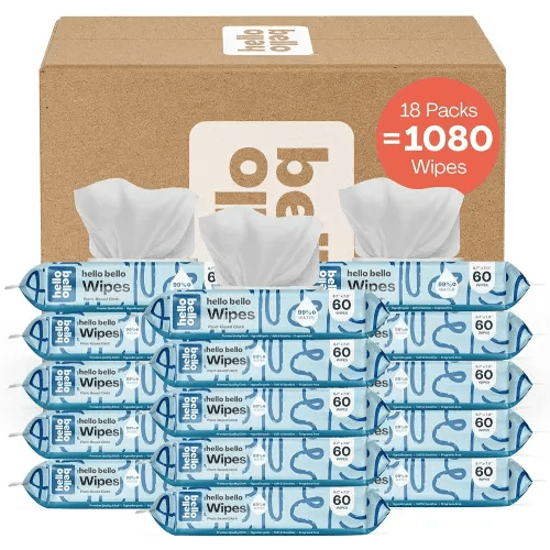 Hello Bello Extra Gentle Unscented Baby Wipes, Plant Based, Made with 99% Water and Aloe for Babies and Kids, 1080 Count