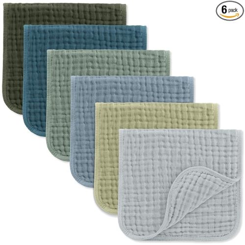 Comfy Cubs Muslin Burp Cloths 20" x 10", Pack of 6 - Large, 6-Layer, Ultra Absorbent 100% Cotton for Baby Drool and Messes - Soft, Safe & Gentle Baby Burp Cloths Set for Boys & Girls - Multi Boy