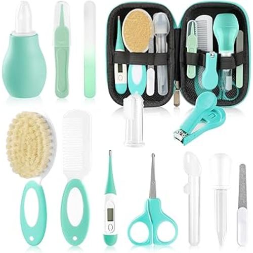 WXA Baby Healthcare and Grooming Kit with Nail Clippers, Scissors, Infant Grooming Kit for Newborns (18 in 1, Green)