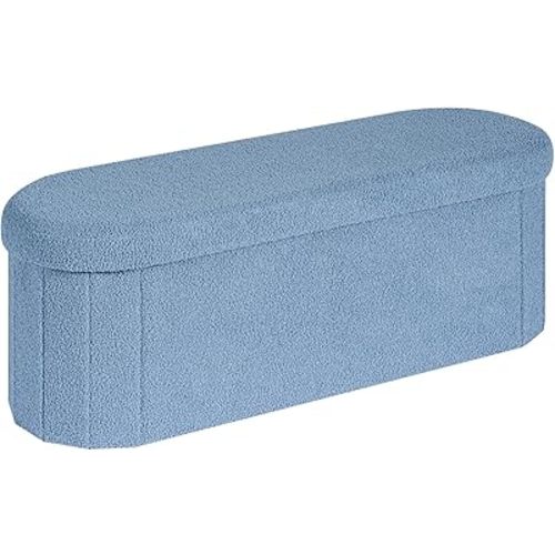 PINPLUS Storage Ottoman Bench Tufted Folding Ottomans Bench Foot Rest, Toy Chest Box Velvet Bench with Storage 43""x15""x15"" (BLUE), B2C-XYF240091BE
