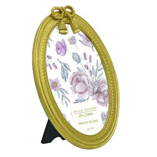Belle Maison 5" x 7" Gold Bow Oval Resin Frame Table Decor