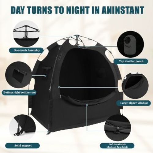 AMMER Blackout Tent for Pack N Play, Baby Sleep Pod & Crib Canopy, 95% Light Blocking, Breathable Travel Crib Cover, Easy Setup