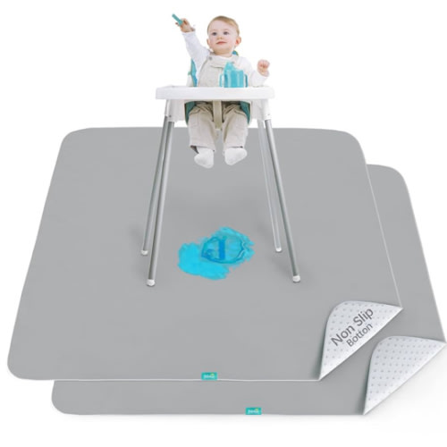 Splat Mat 2 Pack for Under High Chair & Arts & Crafts & Eating Mess, Waterproof 42''×46'' Baby Playtime Anti-Slip High Chair Mat for Floor or Table, Reusable & Portable Splash Mat
