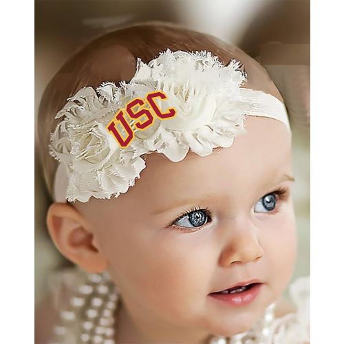 USC University of Southern California Baby Shabby Flower Hair Bow Headband - White