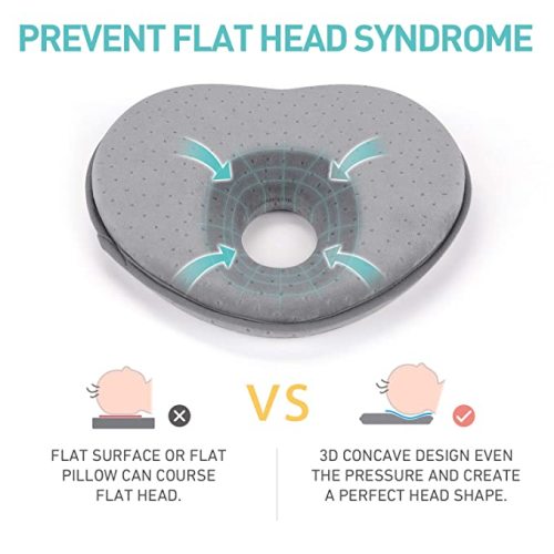 Baby Pillow for Newborn Infant, Flat Head Prevent 3D Memory Foam Can Support Head & Neck Pillow, Head Shaping Pillow, Heart Shaped 0-12months - Gray