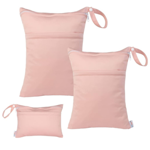 ALVABABY 3pcs Baby Cloth Diaper Wet/Dry Bags|Waterproof Reusable with Two Pockets|Travel, Beach, Pool, Daycare, Soiled Baby Items,Yoga,Gym Bag for Swimsuits or Wet Clothes (3 pcs in SML, Pink) 3L-B19