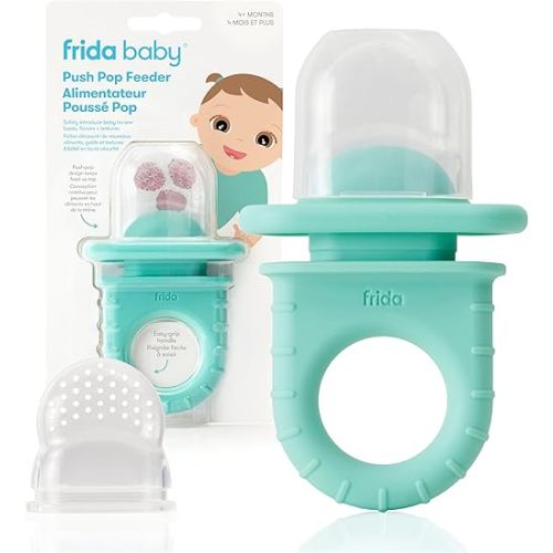 Frida Baby Push Pop Feeder: Baby Fruit Food Feeder to Safely Introduce New Foods, Fresh + Frozen Food Silicone Feeder for Babies, Baby Stocking Stuffers, BPA Free, Dishwasher Safe - 1 Count, Teal
