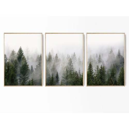 Forest Print Set of 3 Print Foggy Nature Poster Forest 3 - Etsy