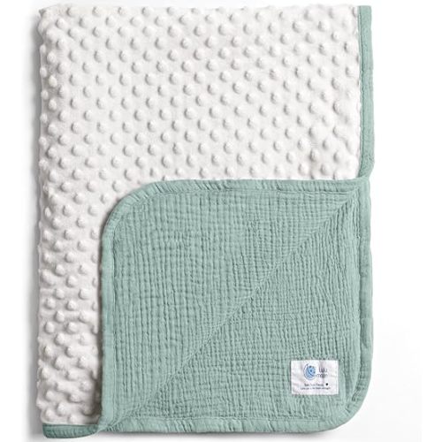 lulumoon Baby Blanket for Newborn Receiving: Minky Dot & Muslin Lightweight - Thermal Blanket Gift for Baby Shower & Hospital Welcoming 30"x40"（Sage）