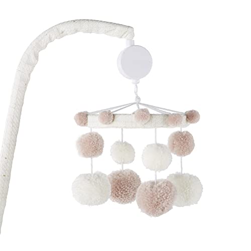 Levtex Baby - Fiori Musical Rotating Baby Crib Mobile - Fuzzy Pom Poms - Pink and Ivory - Nursery Accessories