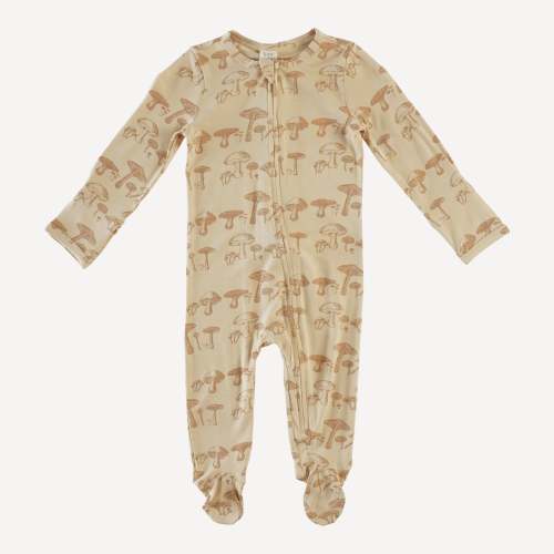 long sleeve one-way zipper footie | neutral wild mushrooms | bamboo