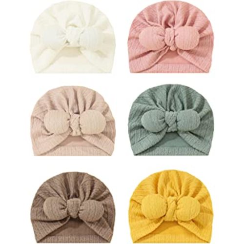 6 PCS Stretchy Baby Turban Hats, Baby Hat with Bows for Girls, Baby Boys Caps, Toddler, Newborn, Infant Hat Unisex