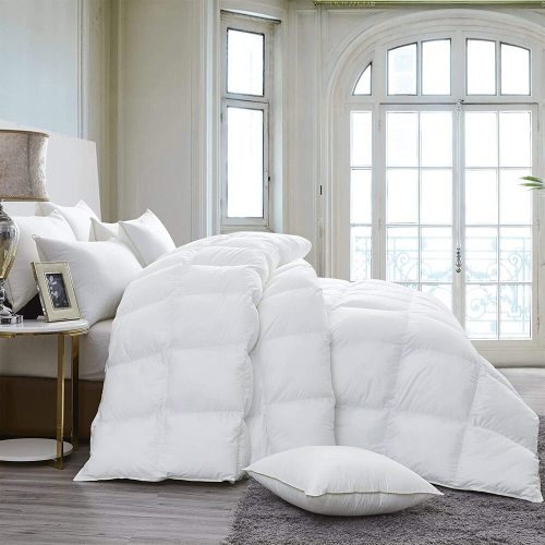 Luxurious 800 Thread Count Hungarian Goose Down Comforter Duvet Insert, 750 Fill Power, 50 oz Fill Weight, Premium Baffle Box