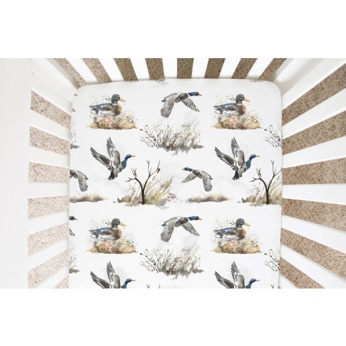 Mallard Ducks Crib Sheet, Ducks Hunting Nursery Bedding - Hunter