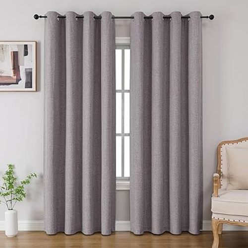 CUCRAF 100% Blackout Curtains 63 inches Length 2 Panels Set, Room Darkening Linen Textured Curtain Grommet for Bedroom Living Room, Light Blocking Thermal Insulated Drapes (52 x 63 Inch,Light Grey)