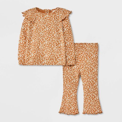 Baby Girls' Top & Bottom Set - Cat & Jack™ Brown Newborn